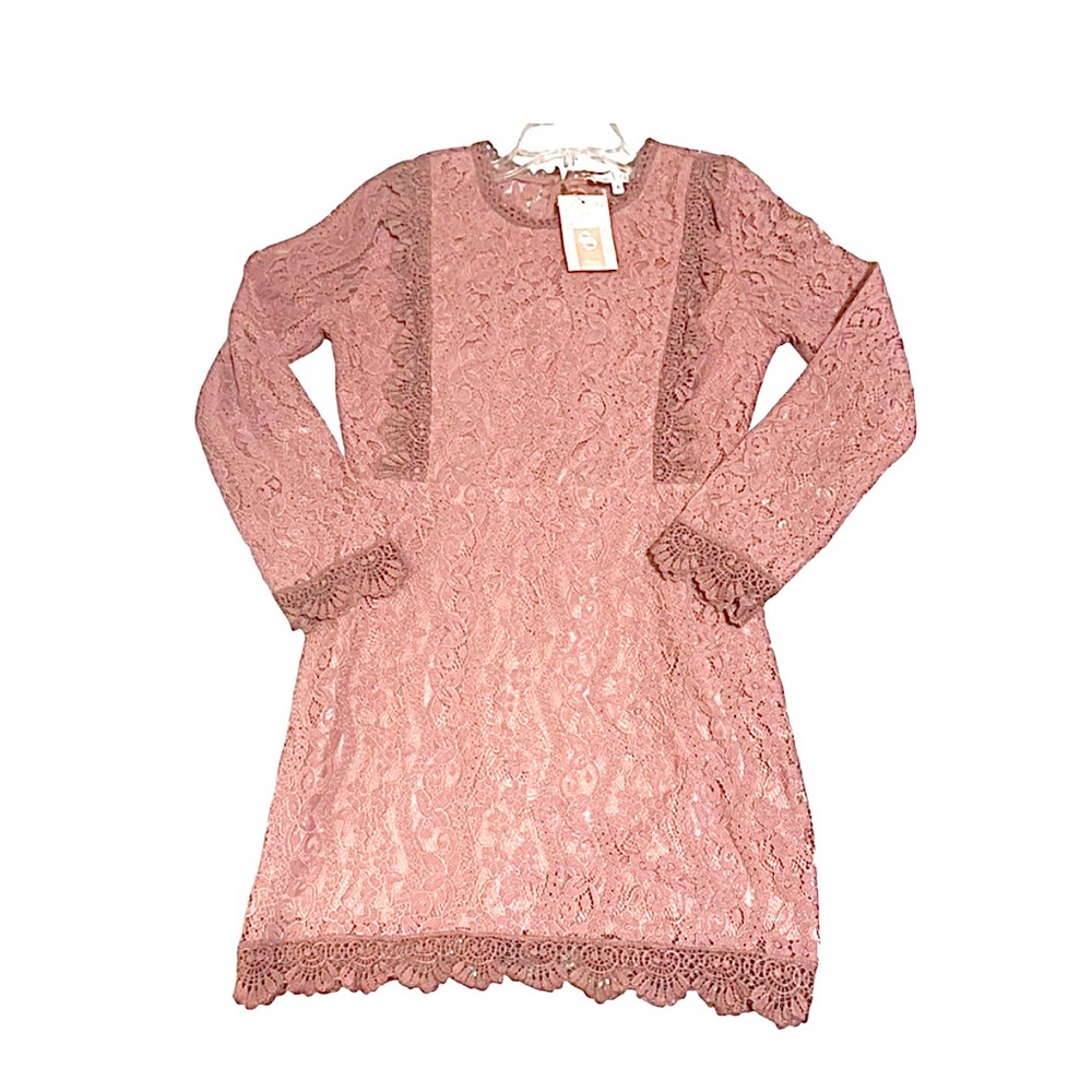 NWT Las Lolas sz S dusty rose pink Lace Long Sleeve Dress